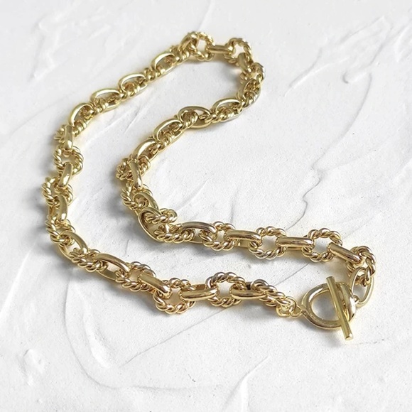 New 18k Gold Twisted Chain Punk Choker Necklace - Picture 4 of 7